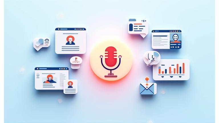 Diversas bolhas de fala e ícones de mensagem representando comunicação digital e colaboração.